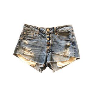 American Eagle‎ Denim Jean Shorts Hi-Rise Festival Button Fly Distressed Size 2